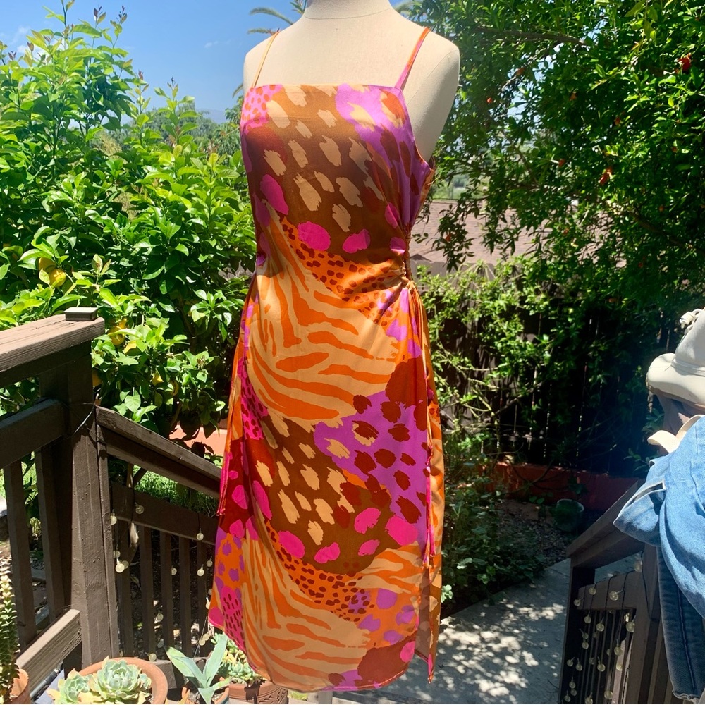 NWT CHRISTIAN LACROIX Colorful Abstract Mixed Animal Print Side Cut Outs Dress